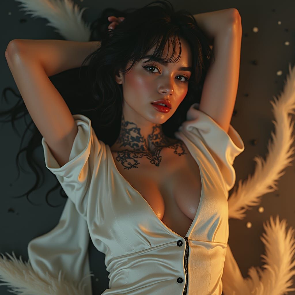 Woman with Neck Tattoo in Dreamlike Fantasy Art