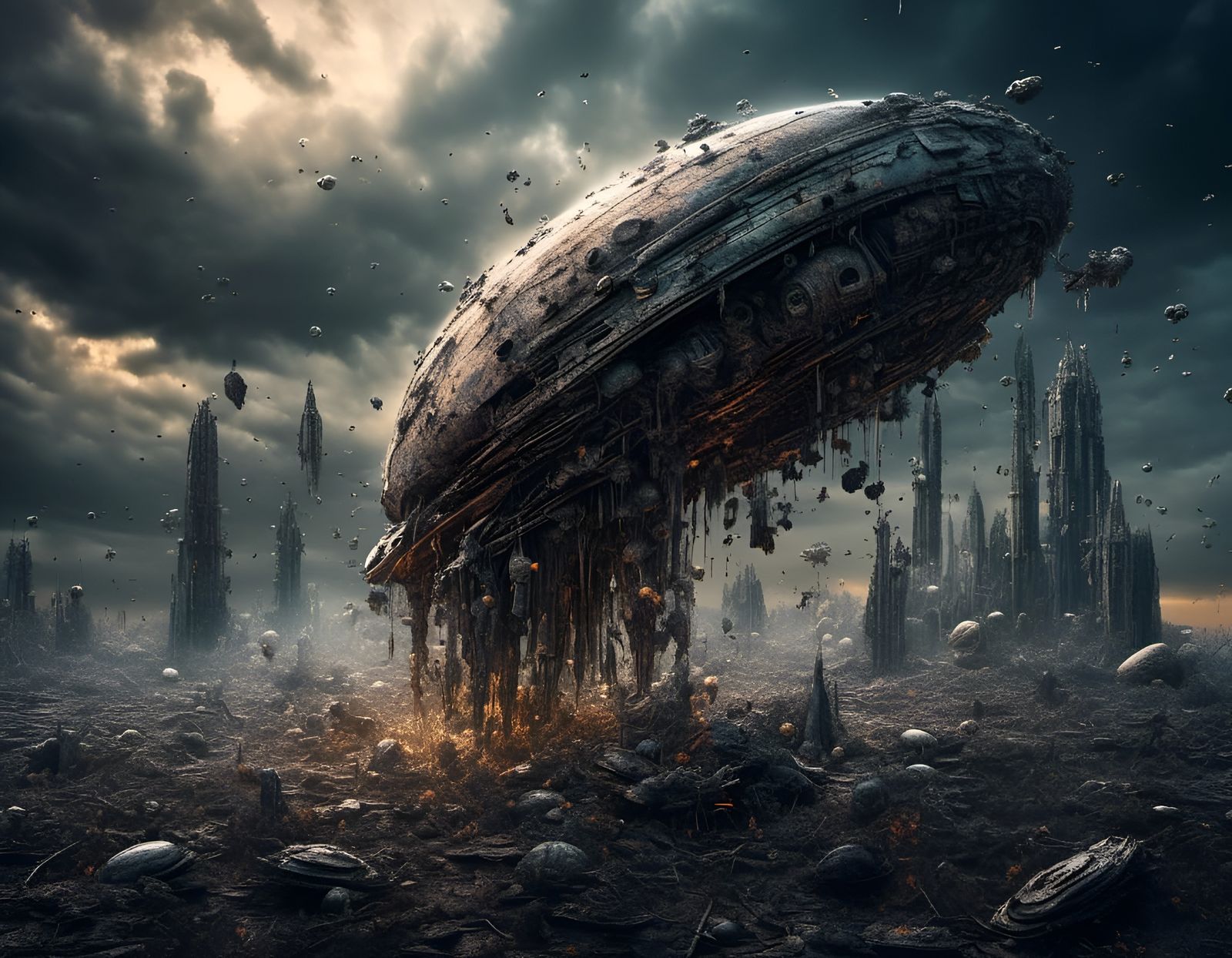 Alien invaders, ship is crashing down.