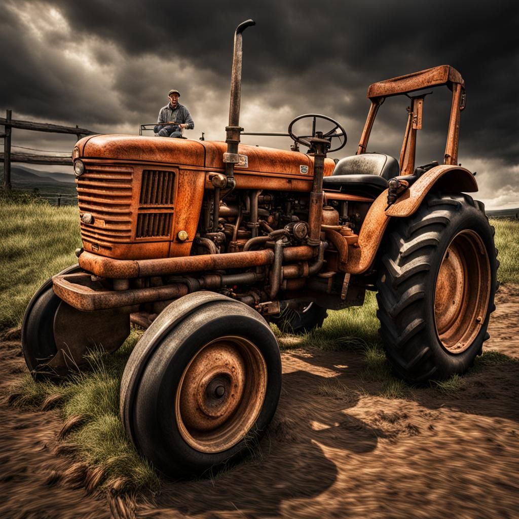 Fox Drives a Tractor: Hyperrealistic 64MP Image
