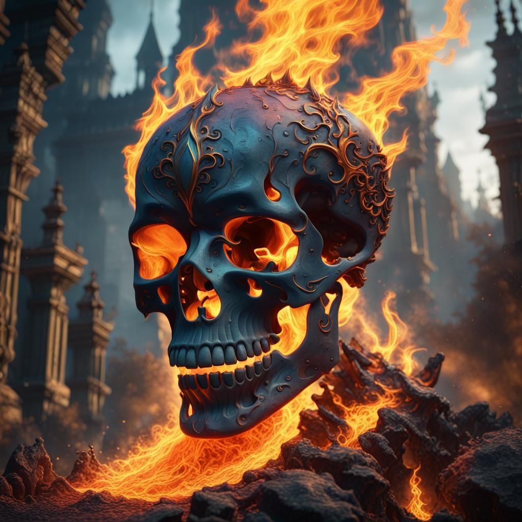 Fiery Skull: Detailed Fantasy Concept Art