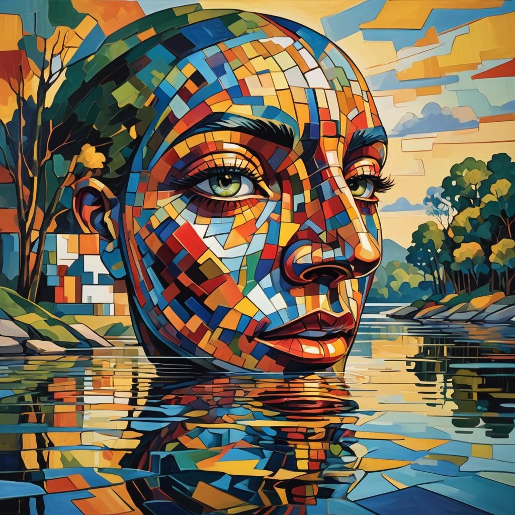 Cubist Nose at Riverside in Geometric Fauvism Style