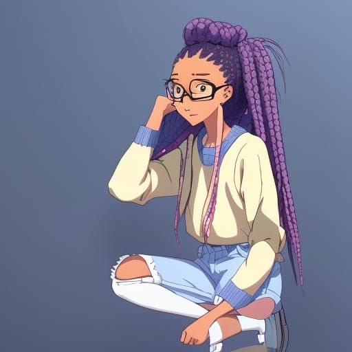 Cute Black Anime Girl in Ghibli Style