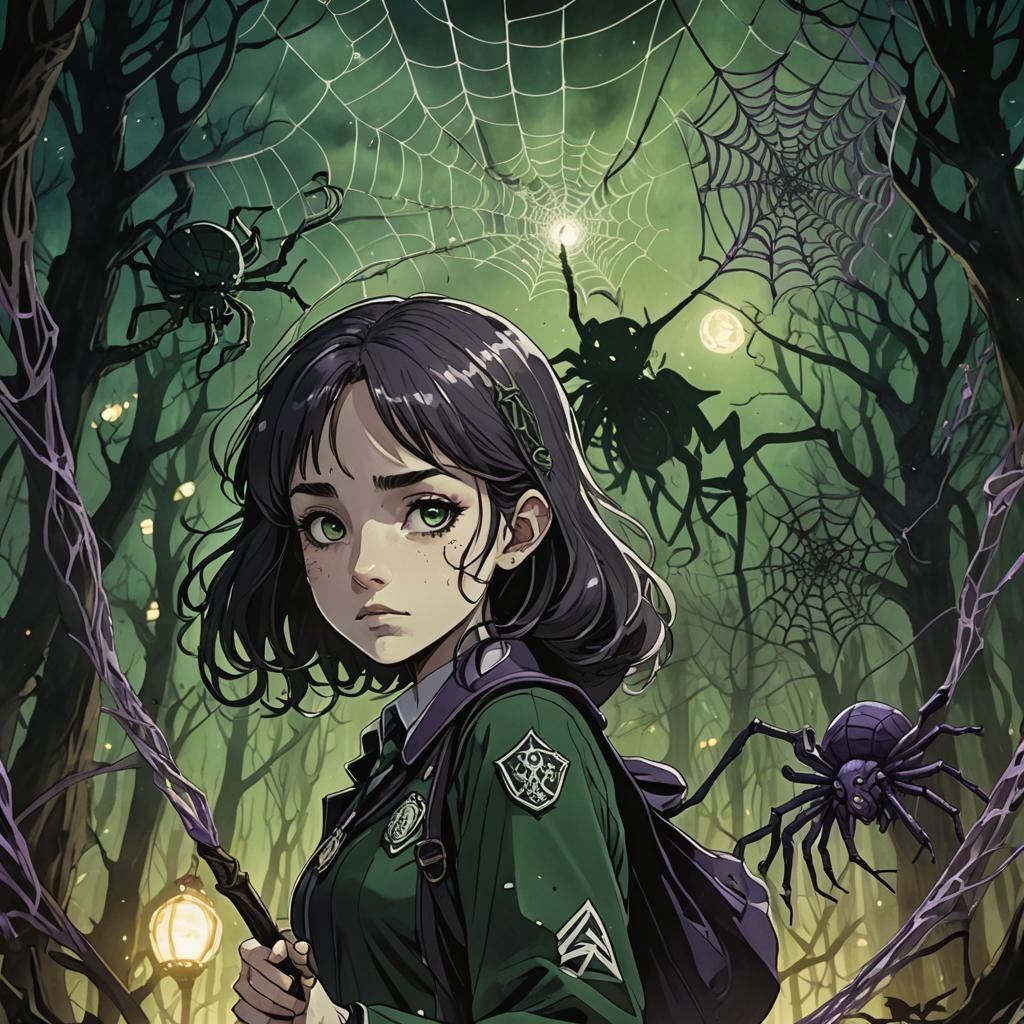 Slytherin Girl in Dark Fantasy Anime Style