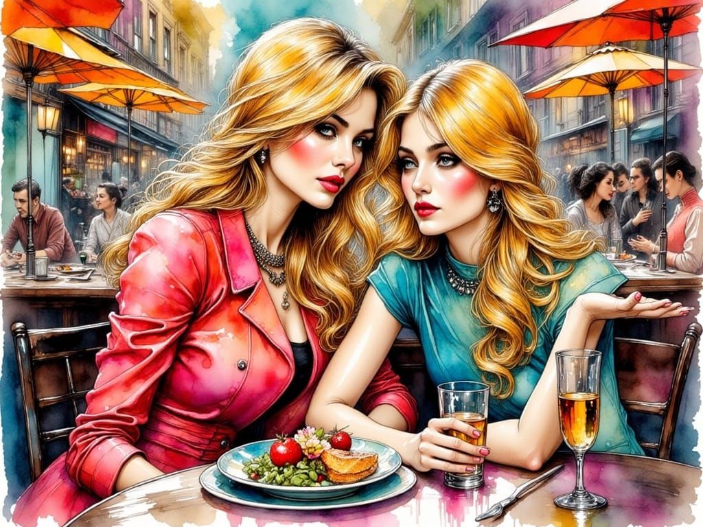 Stylish Mother-Daughter Moment in Colored Ink Style