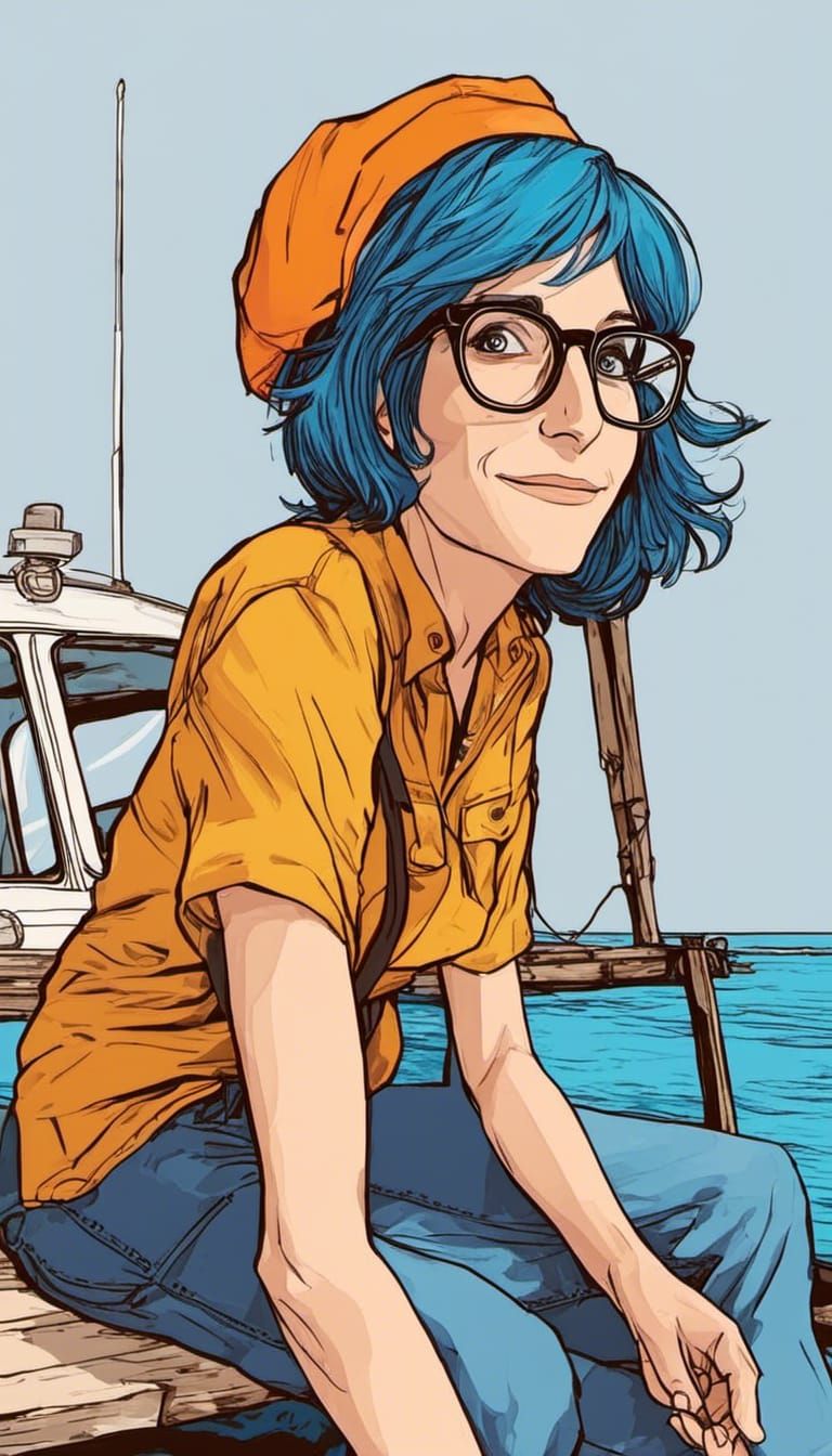 Anime Portrait on Maldives Boat Dock in 2D Style