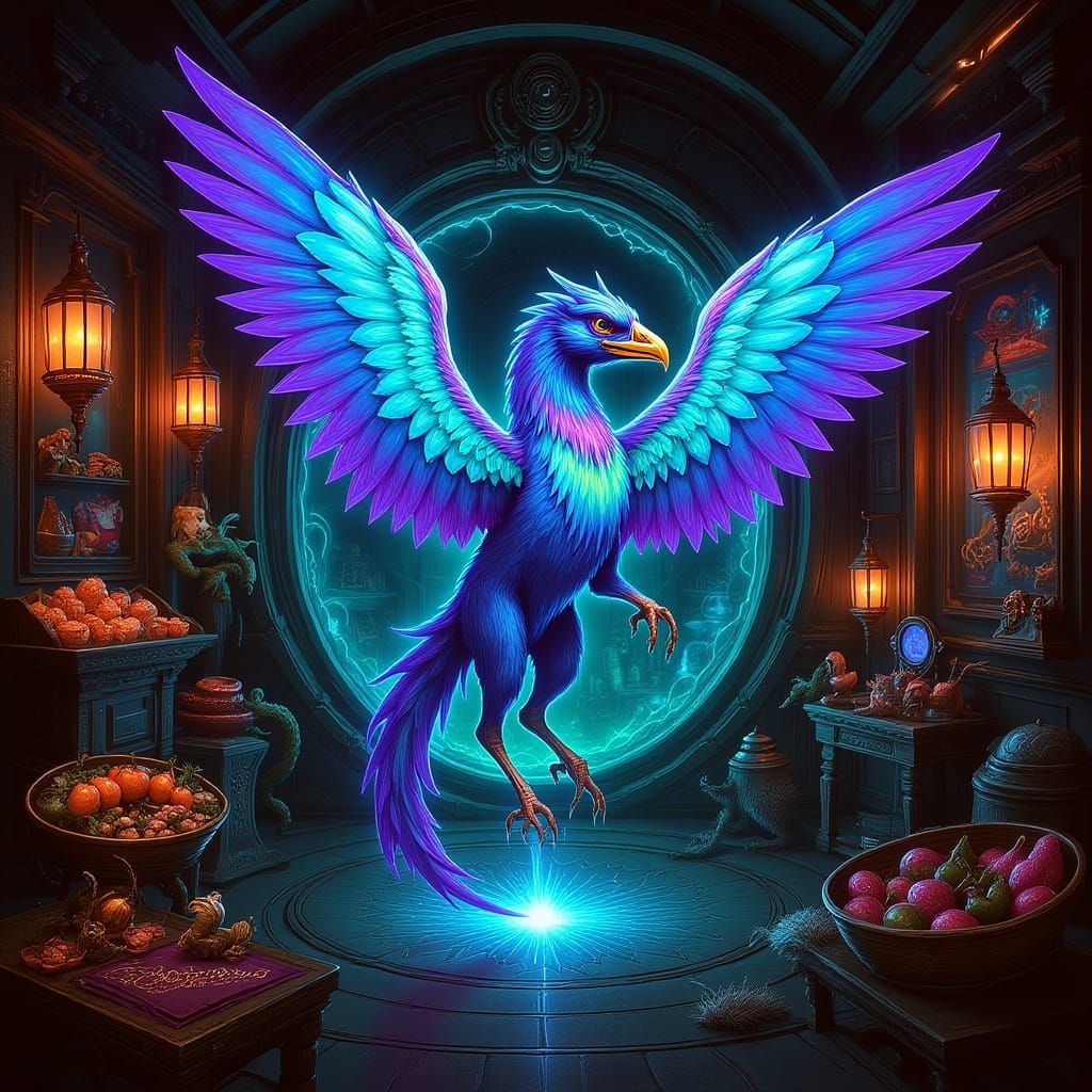 Celestial Griffin Guards Cyberpunk Portal