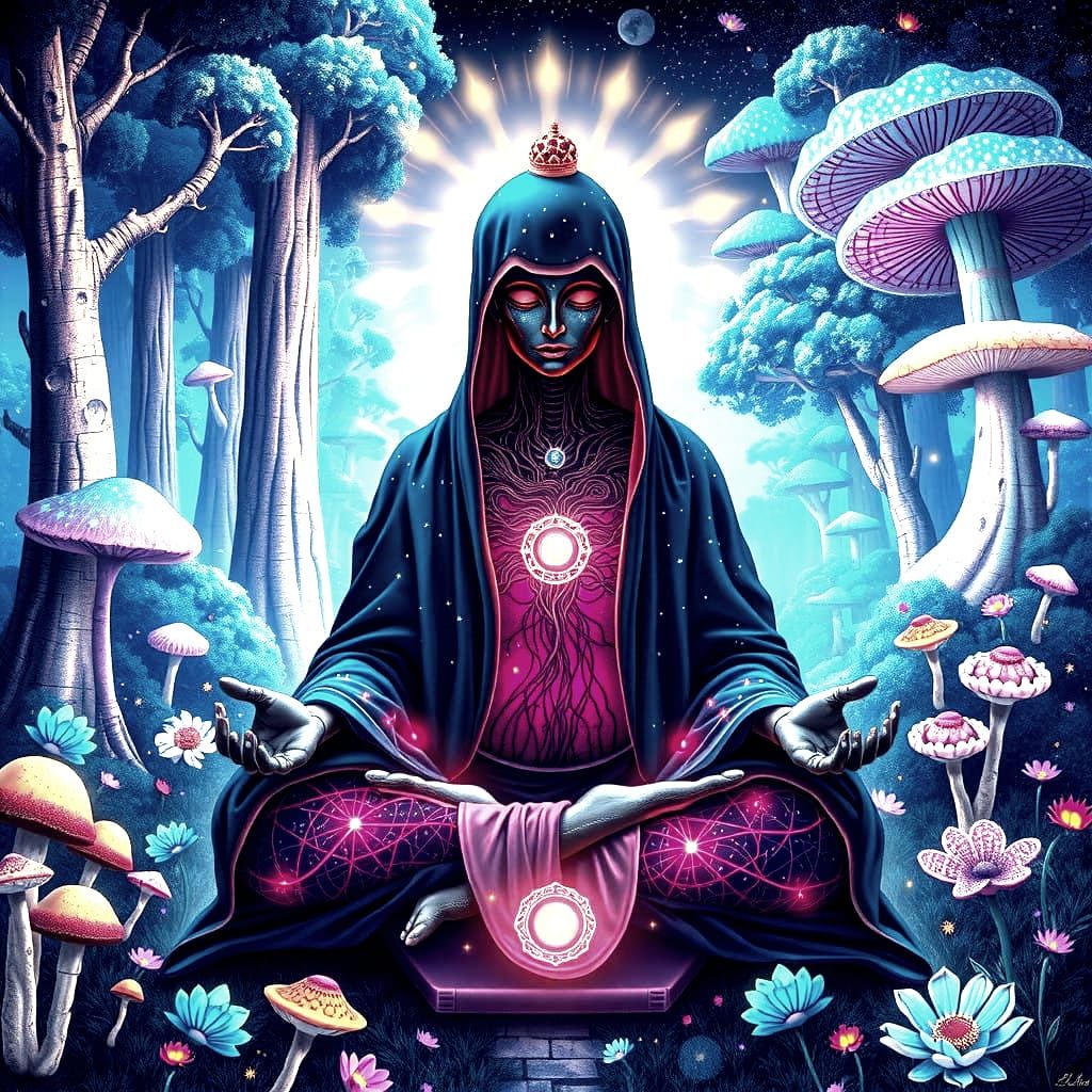 Cyber Lovemonster Buddha Christ in Cosmic Prayer