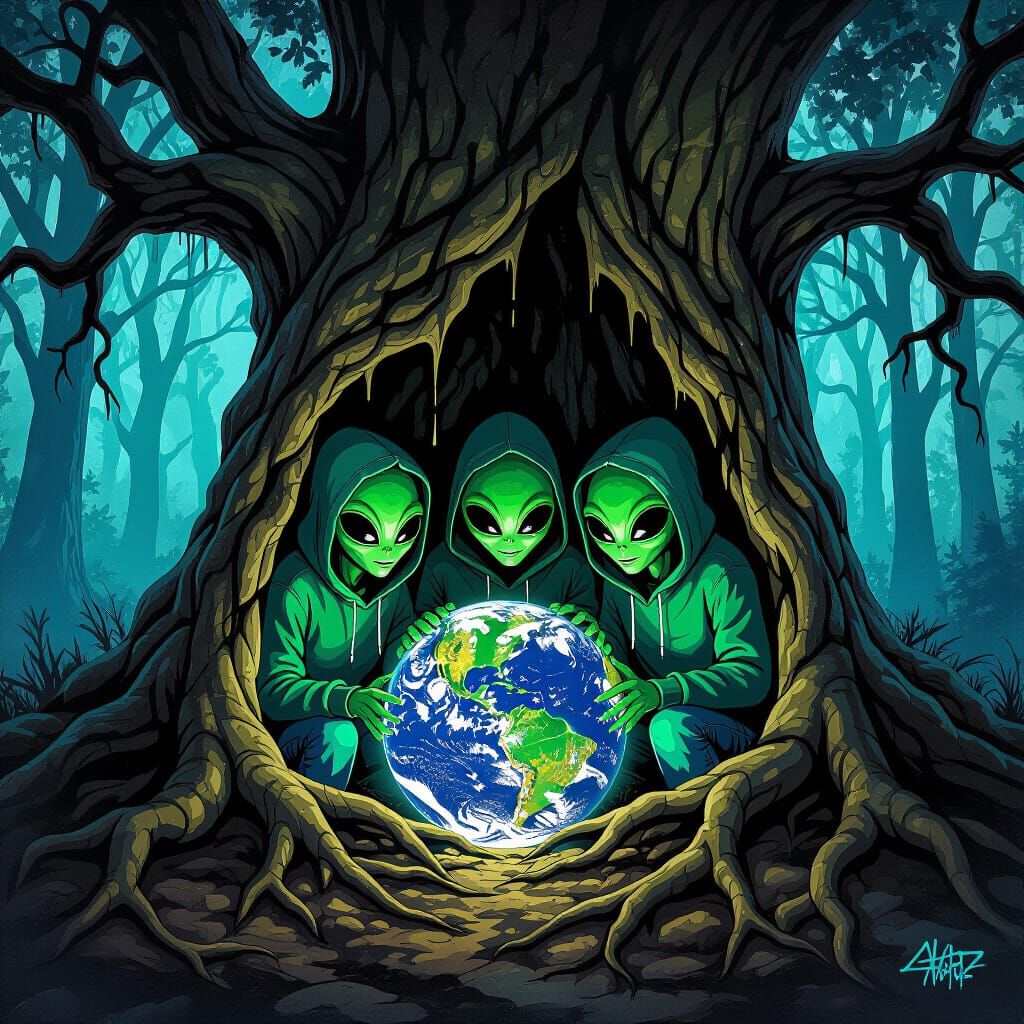 Aliens Hide in Oak Tree with Earth Orb