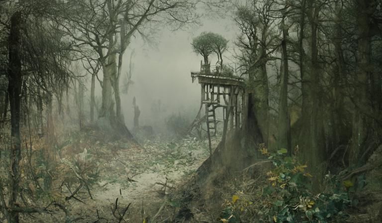 Eerie Forest Staircase to Nowhere: Gothic Concept Art