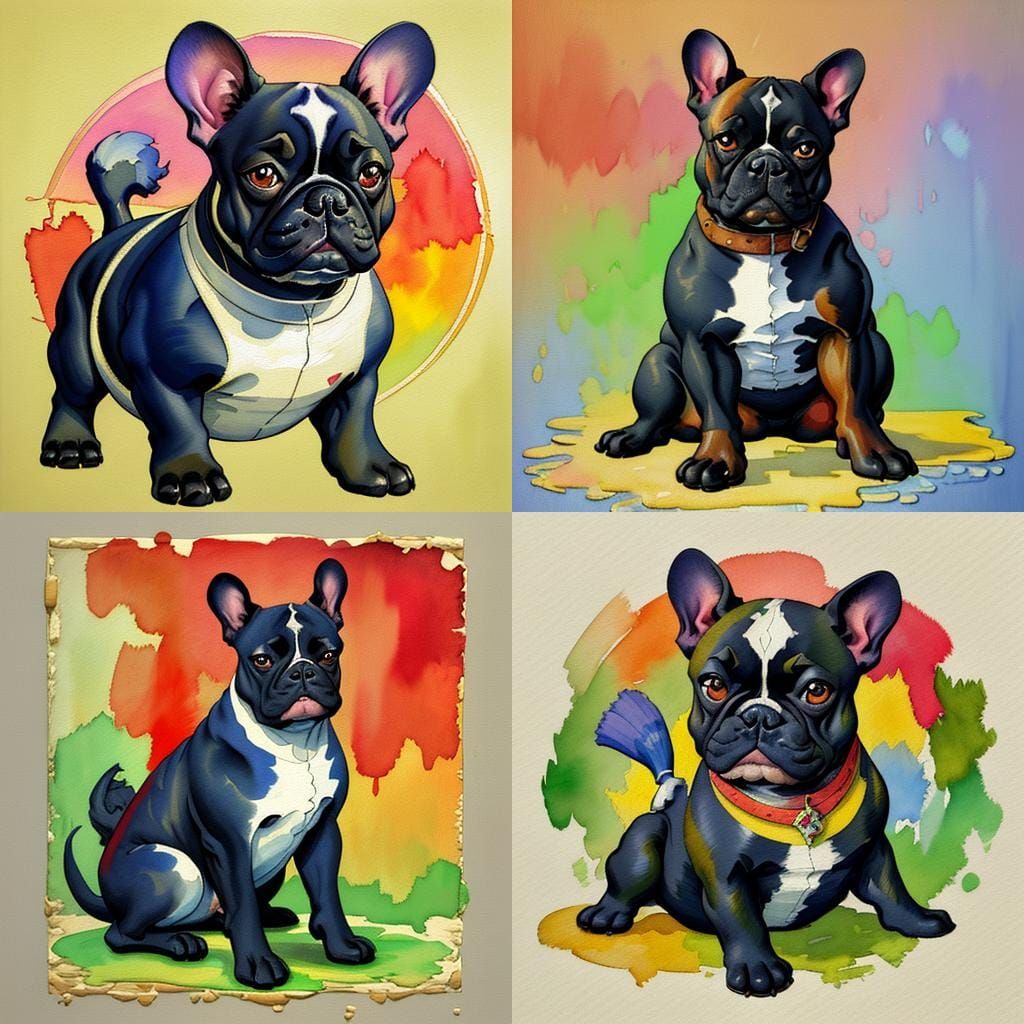 French Bulldog in Gouache Watercolor Style