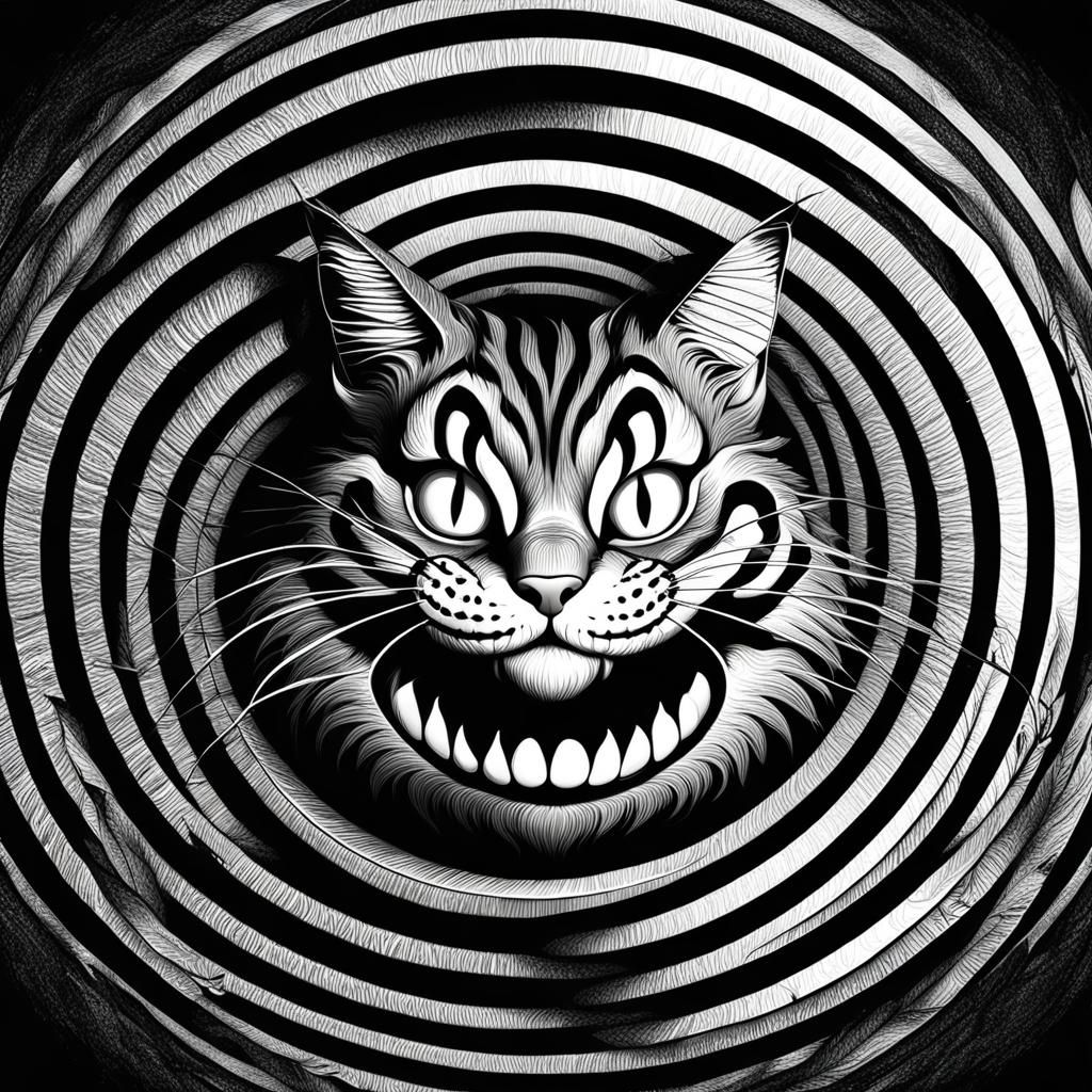 Hypnotic Cheshire Cat in Psychedelic Spiral Pattern
