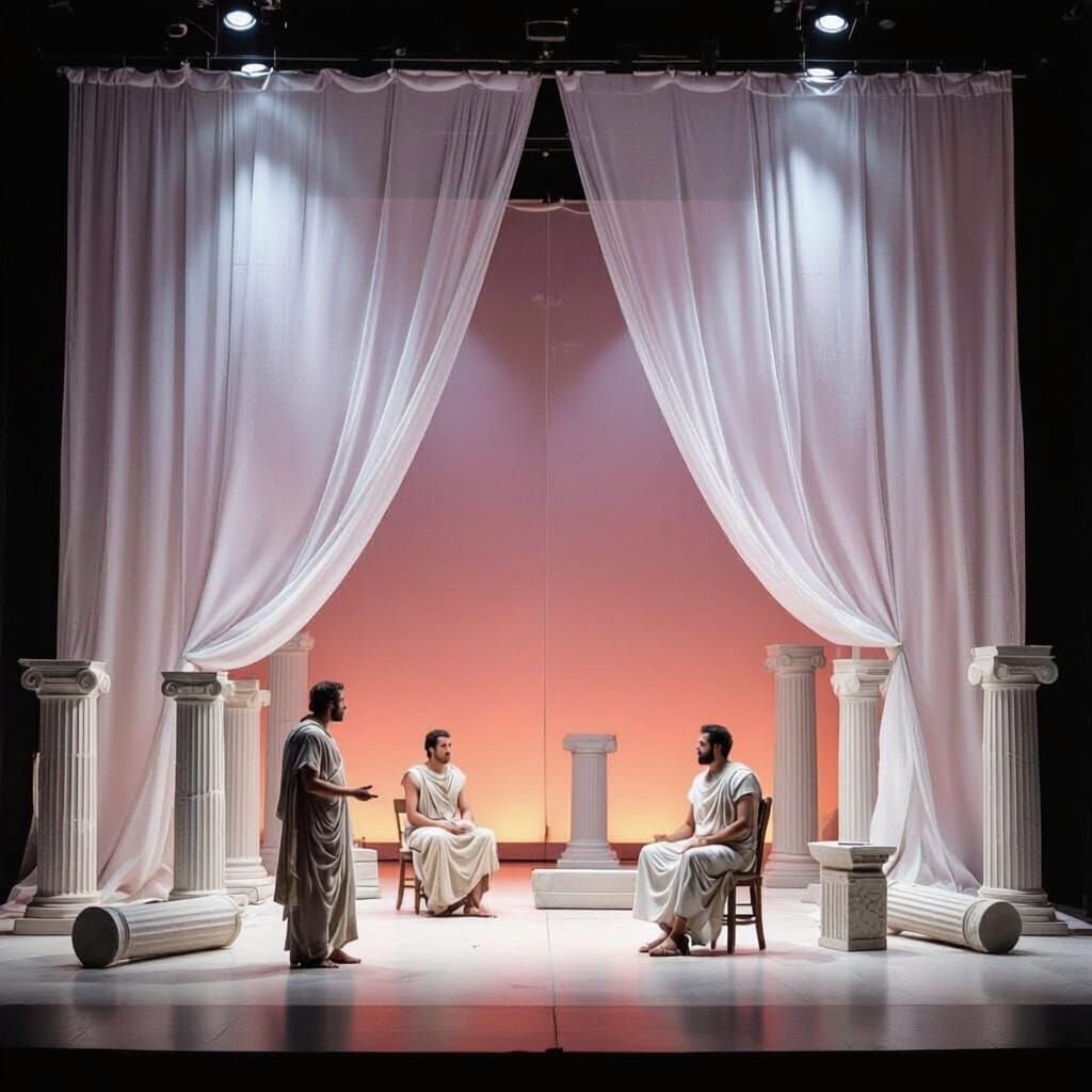 Ancient Greek Stage Design with Sunrise Ambience