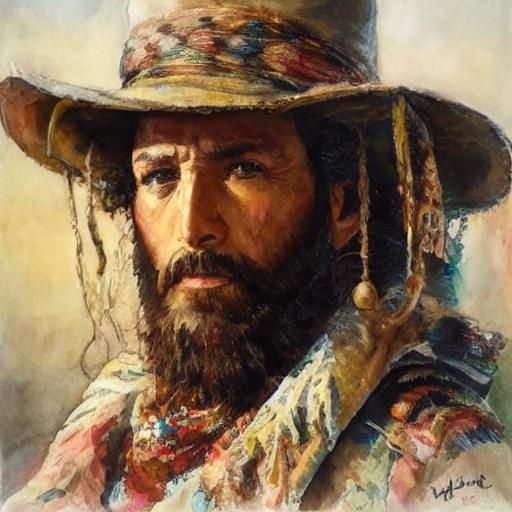 Stylized Portrait of Romani Woman with Flowing Lines