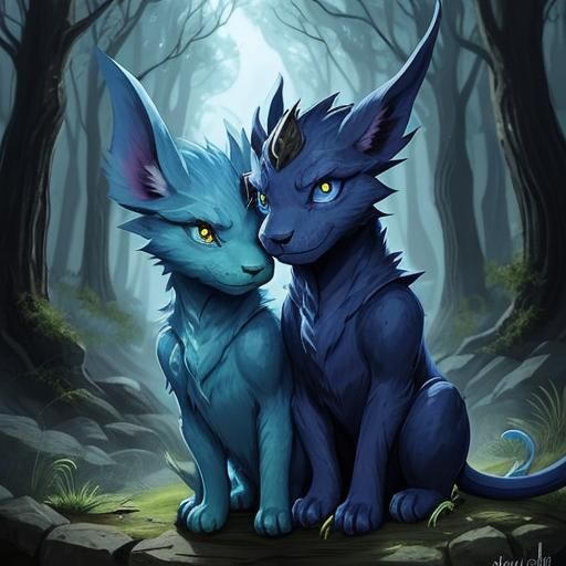 Loyal Blue Mythical Pet with Emerald Eyes