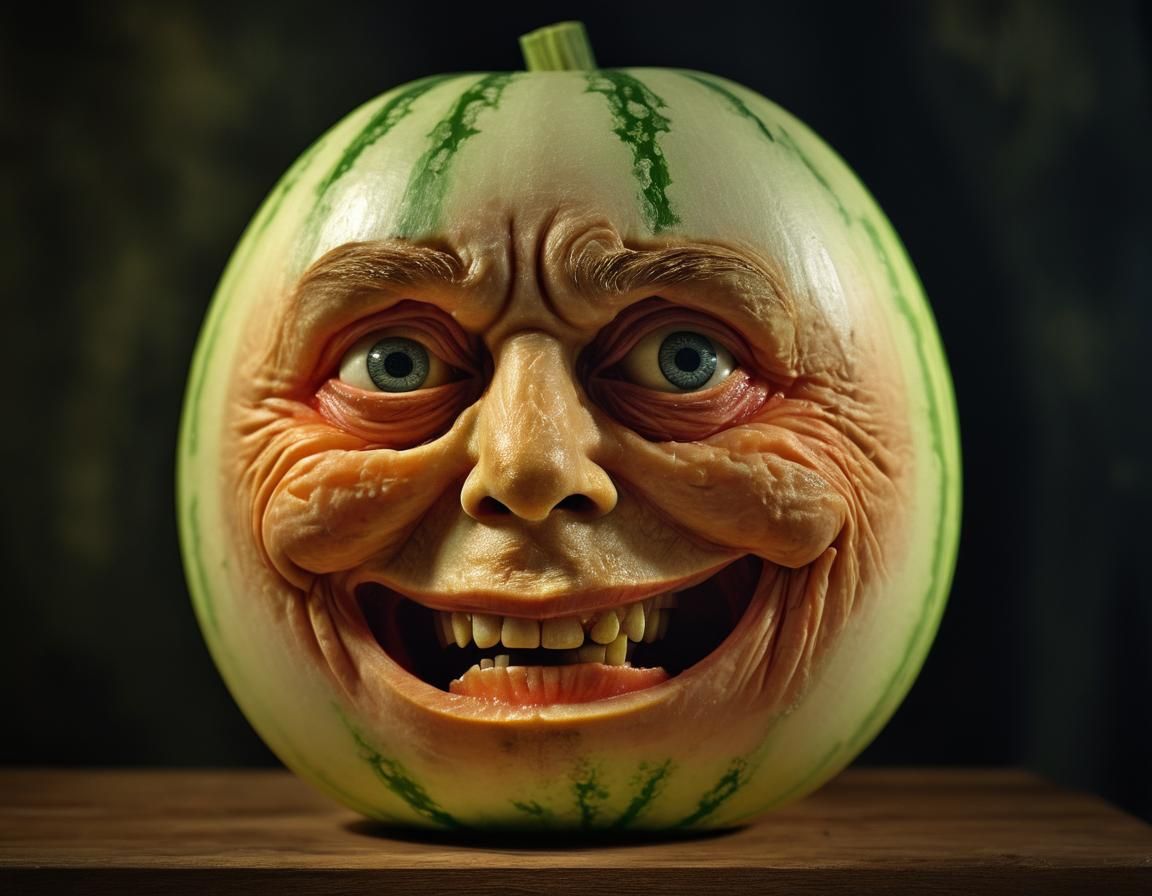 Melon Face Carving in Photorealistic Style