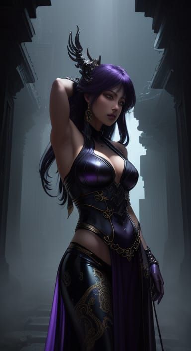 Surreal Dark Fantasy Scene with Stitch in Latex Attire