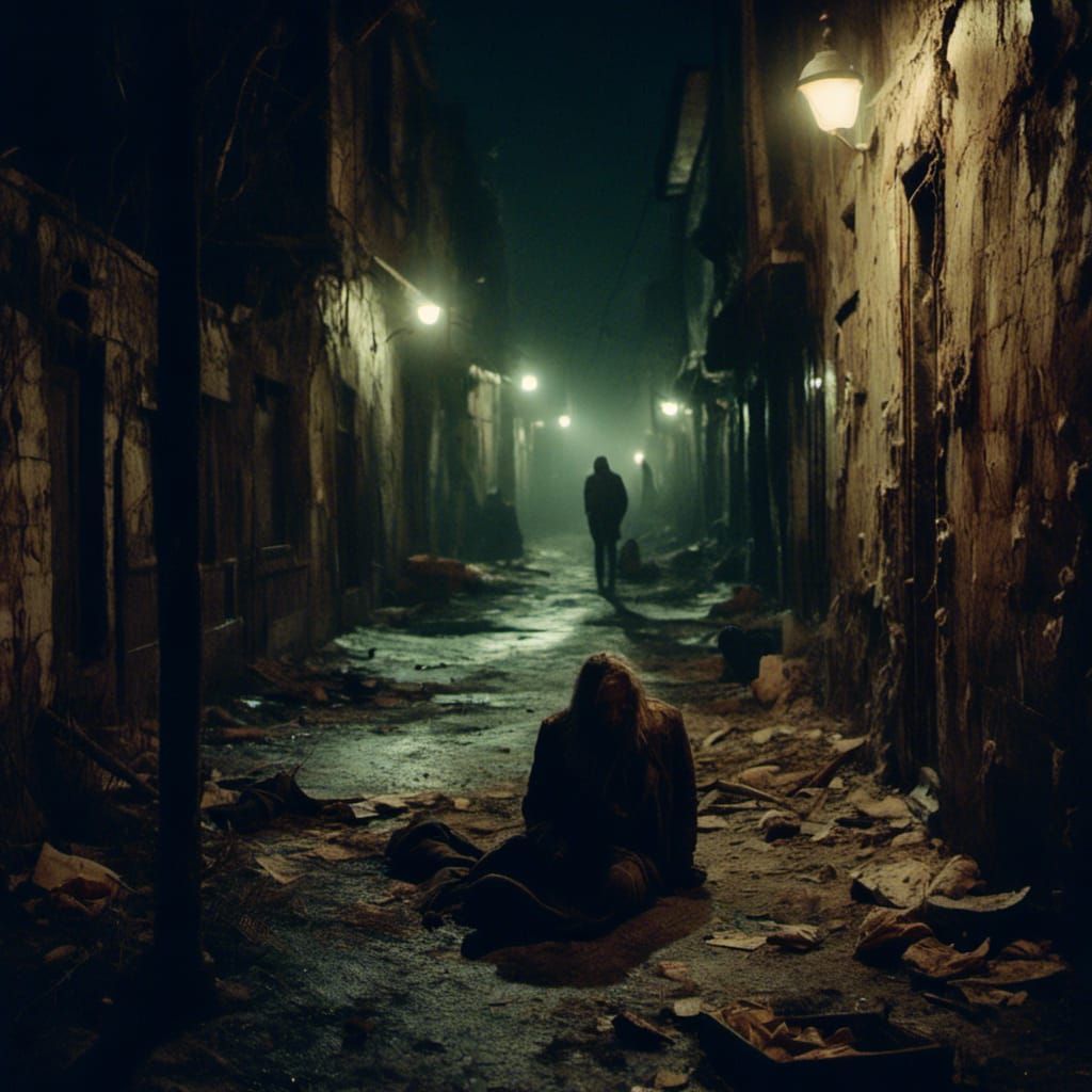 Gritty Alleyway Scene at Night in Cinematic Style