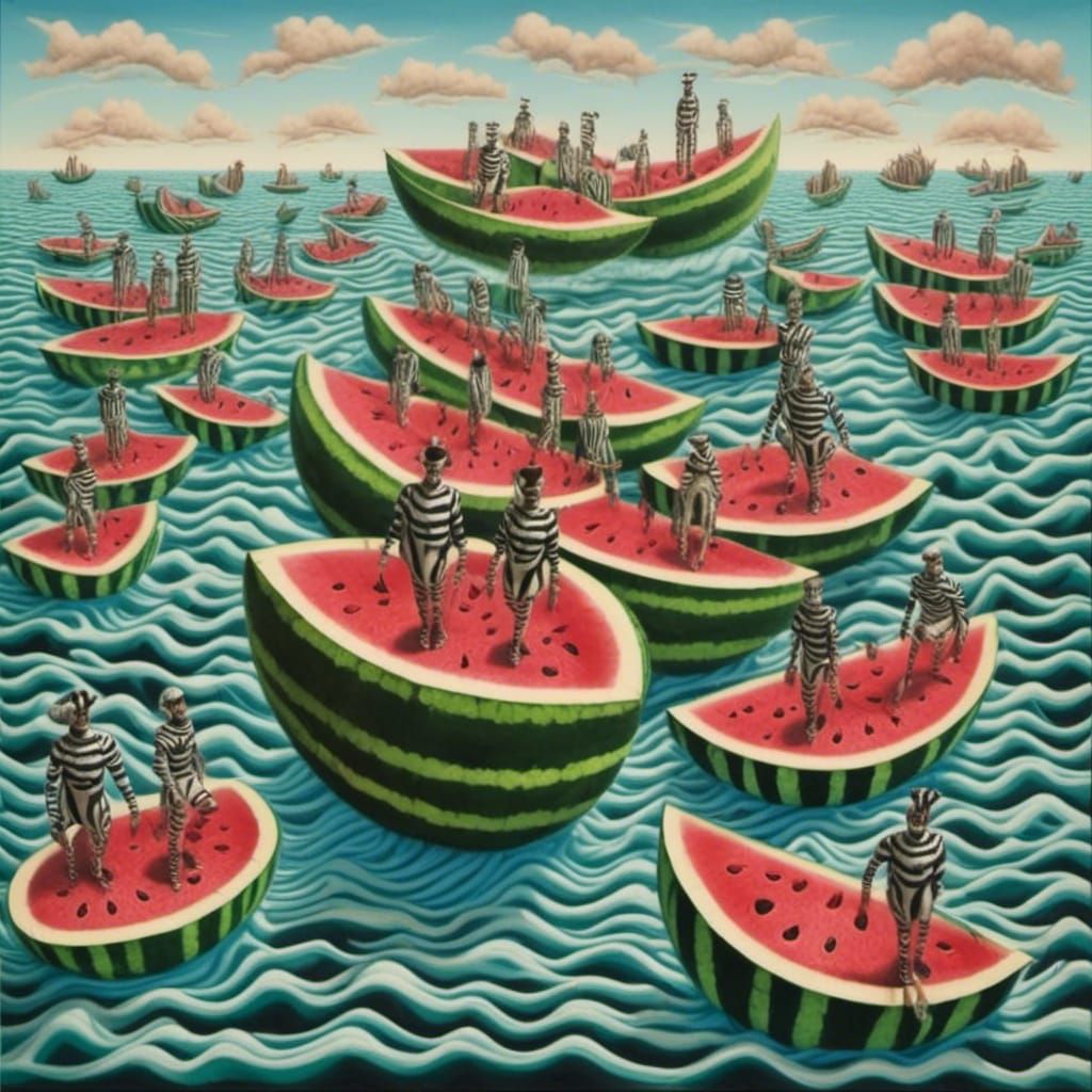 Watermelon Boats on a Surreal Sea