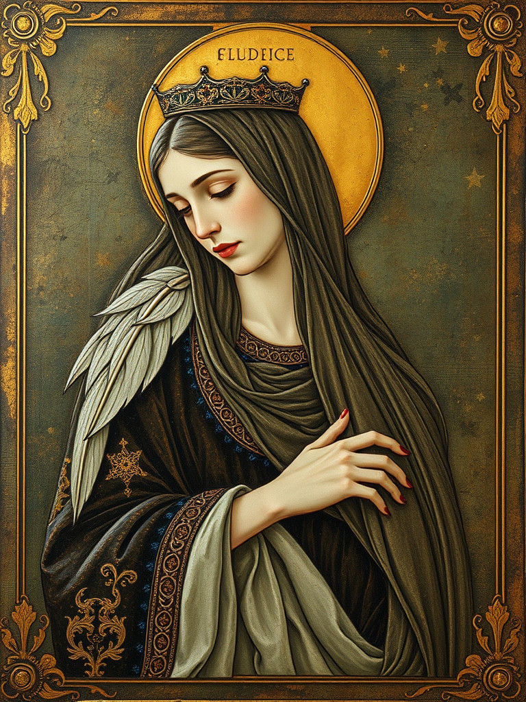 Feathered Crone Ikon in Pressed Tin Style