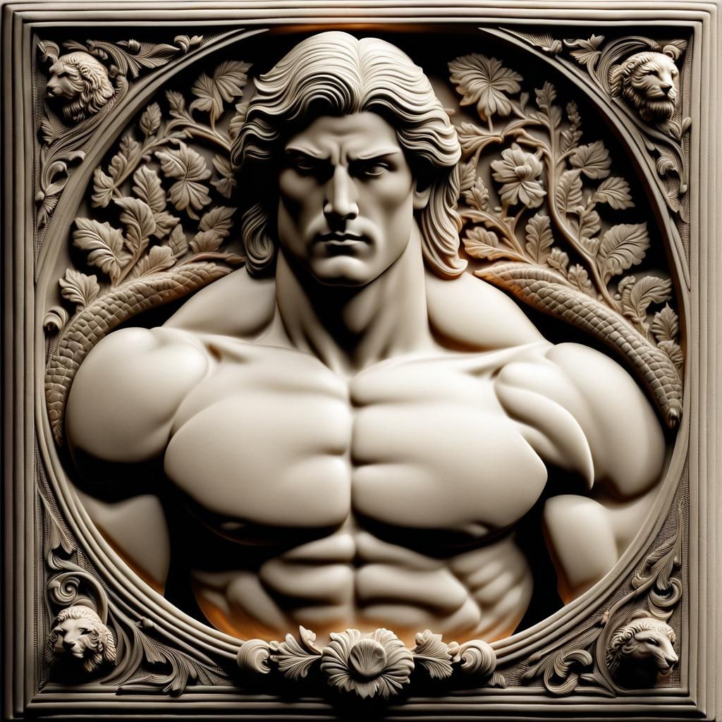 Luminescent Stone Cameo Relief of a Muscular Hero