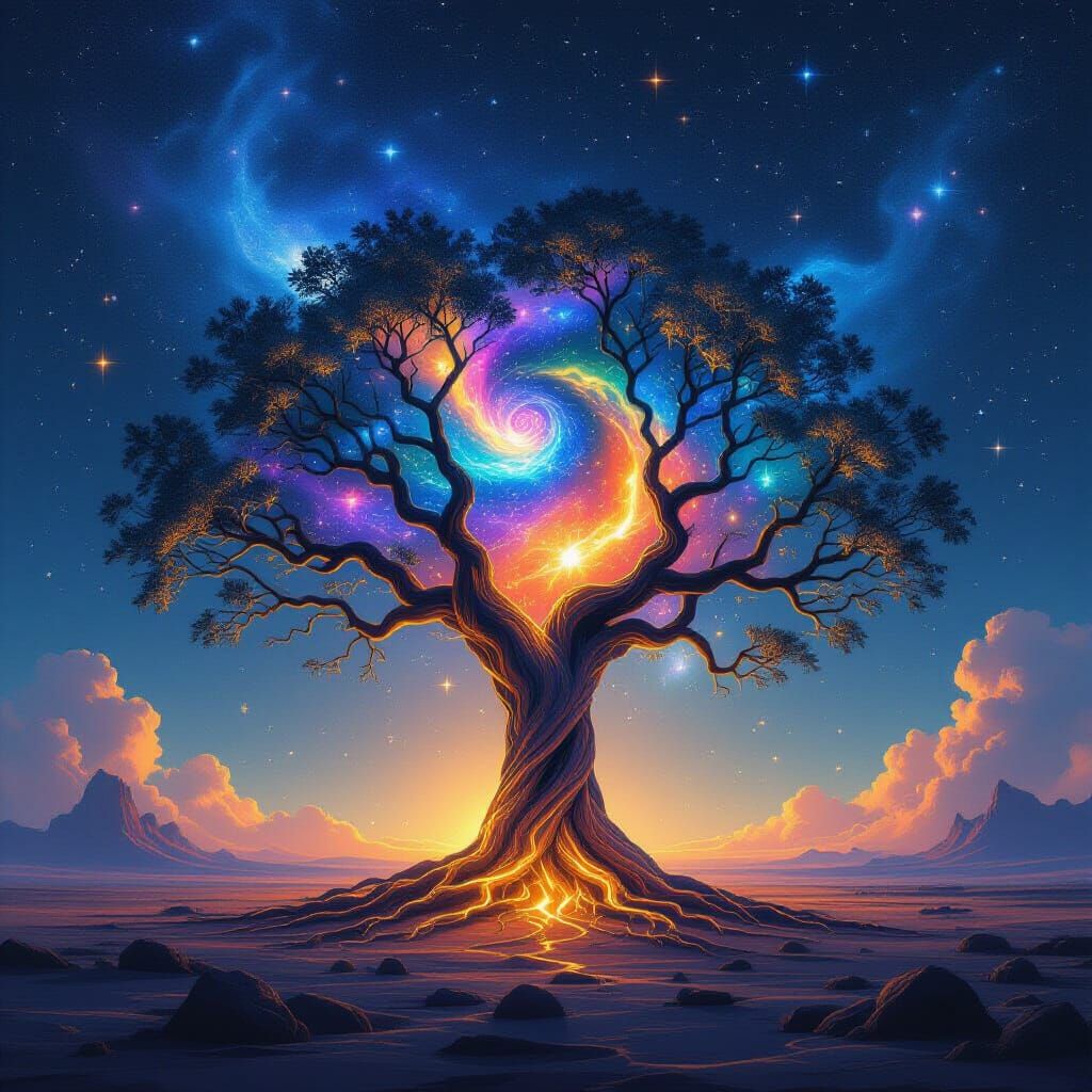 Cosmic Tree of Nebula Gas and Stardust on Alien Planet