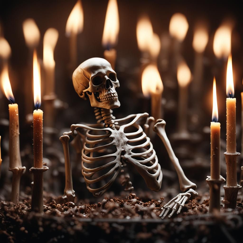 Detailed Skeleton Form in Candle Smoke
