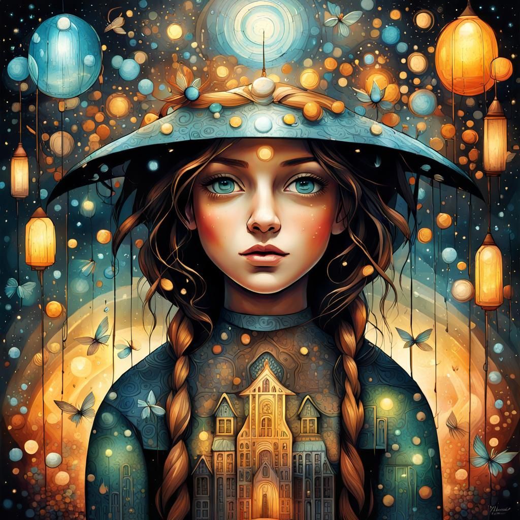 Whimsical Portrait in Crosshatched Art Brut Style