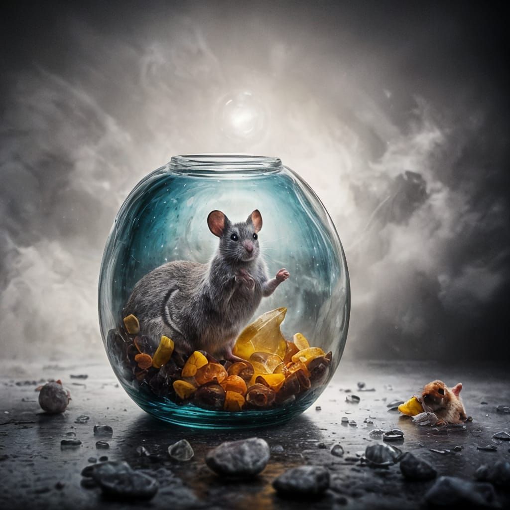 Whimsical Hamster and Rat Scene in a Frosty Bottle
