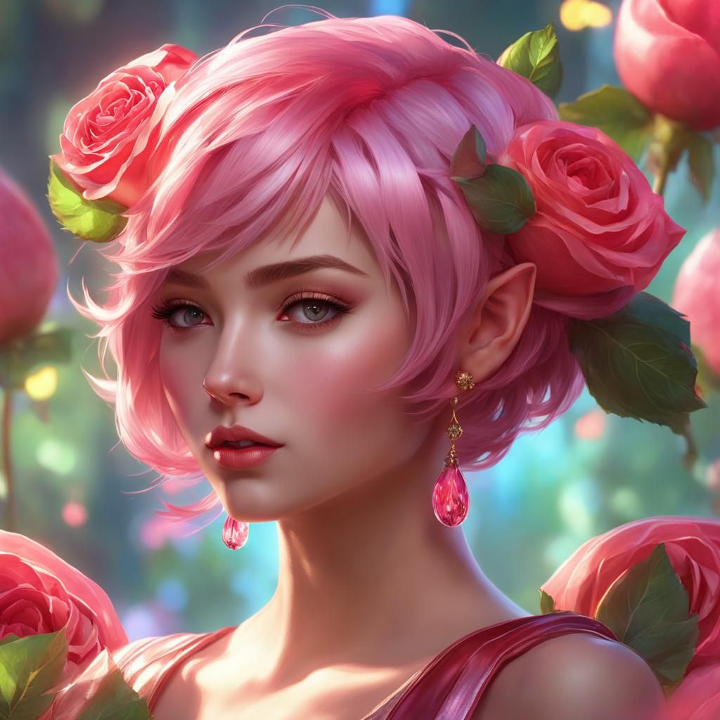 Elegant Rose Fairy Elf Portrait in 8k
