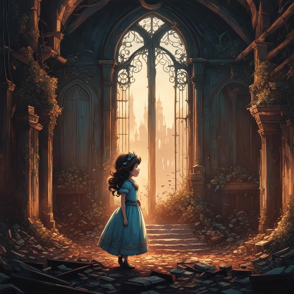 Princess in Abandoned Castle: Digital Illustration