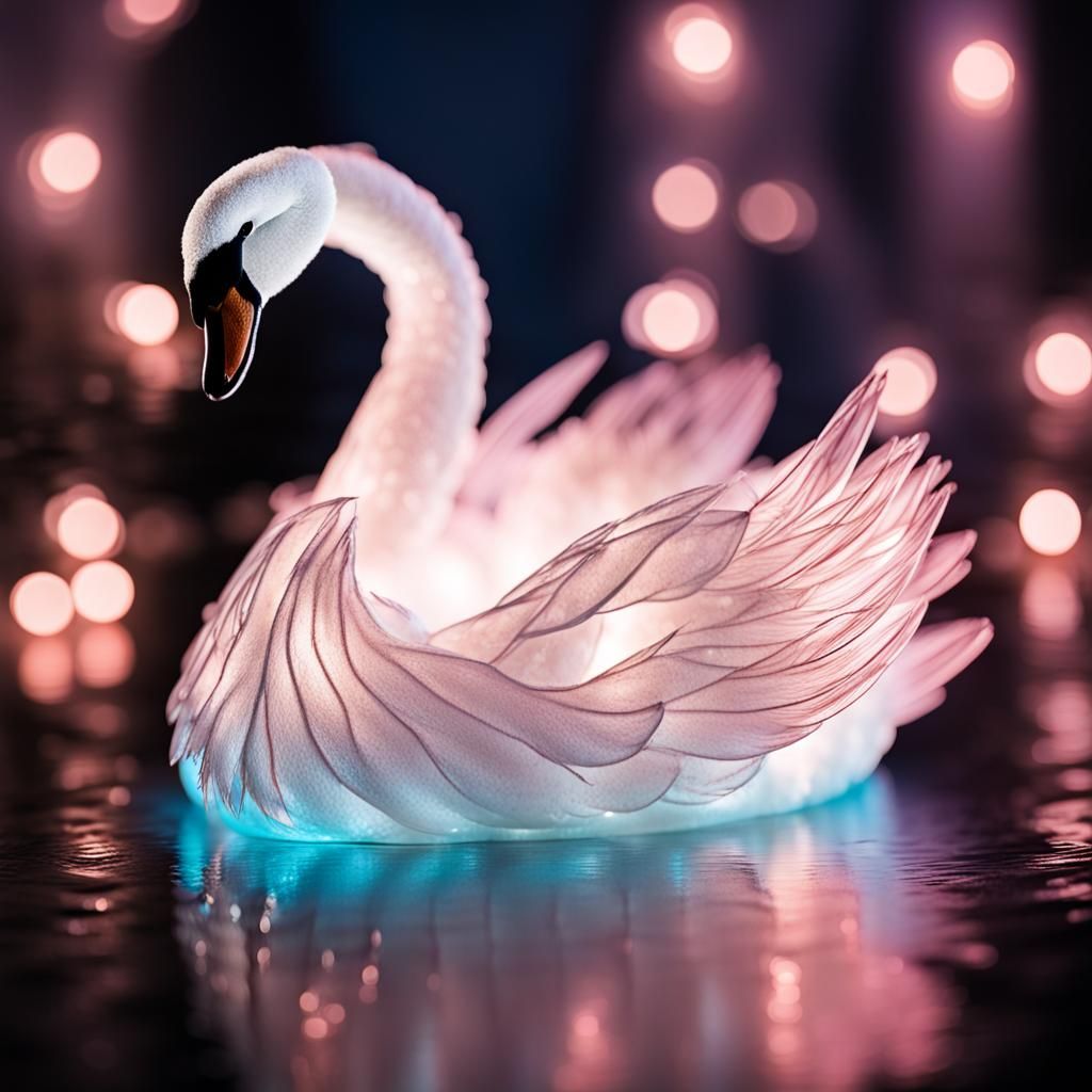 Bioluminescent Swan Gliding on Crystal Blue Water