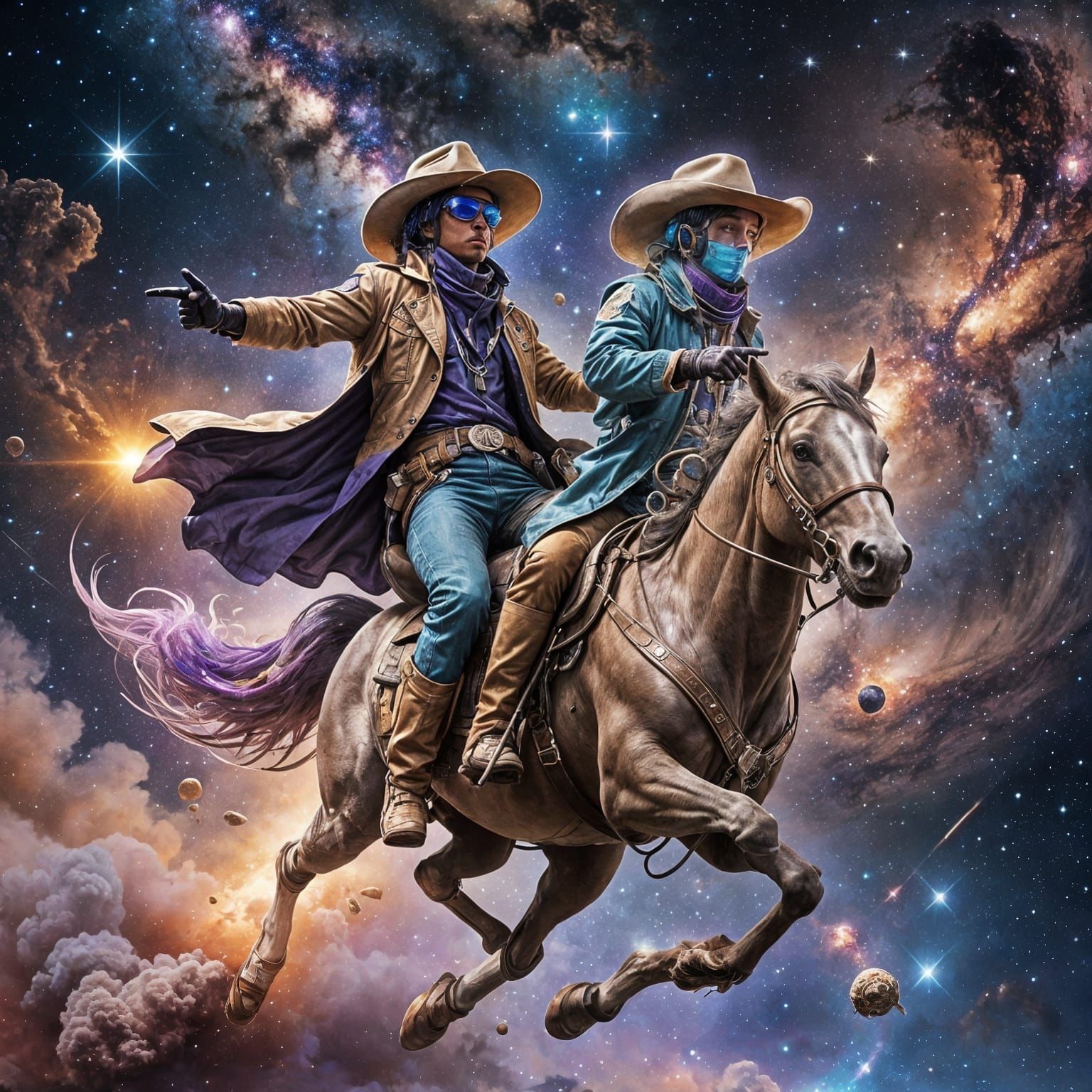 Futuristic Space Cowboy Riding a Comet