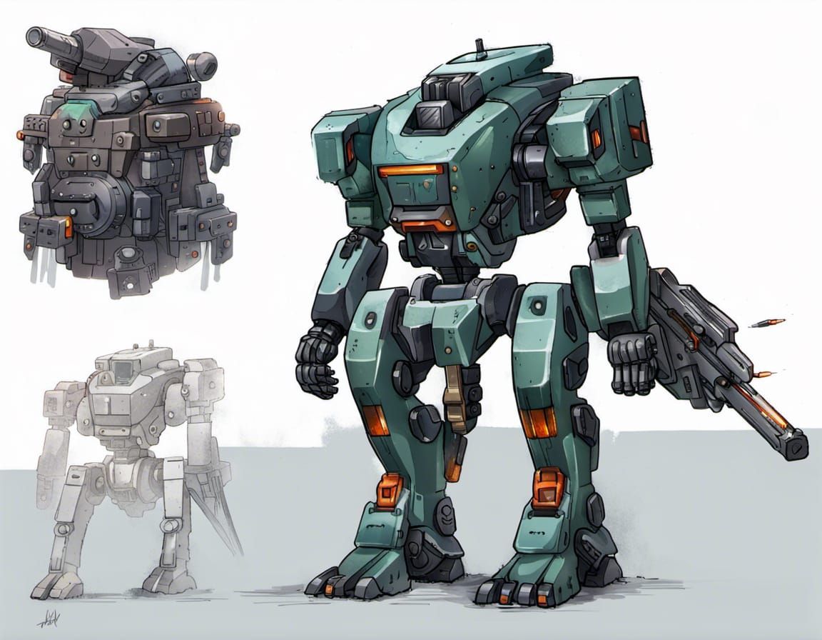 Asymmetric Bipedal Mecha for Long Range Artillery