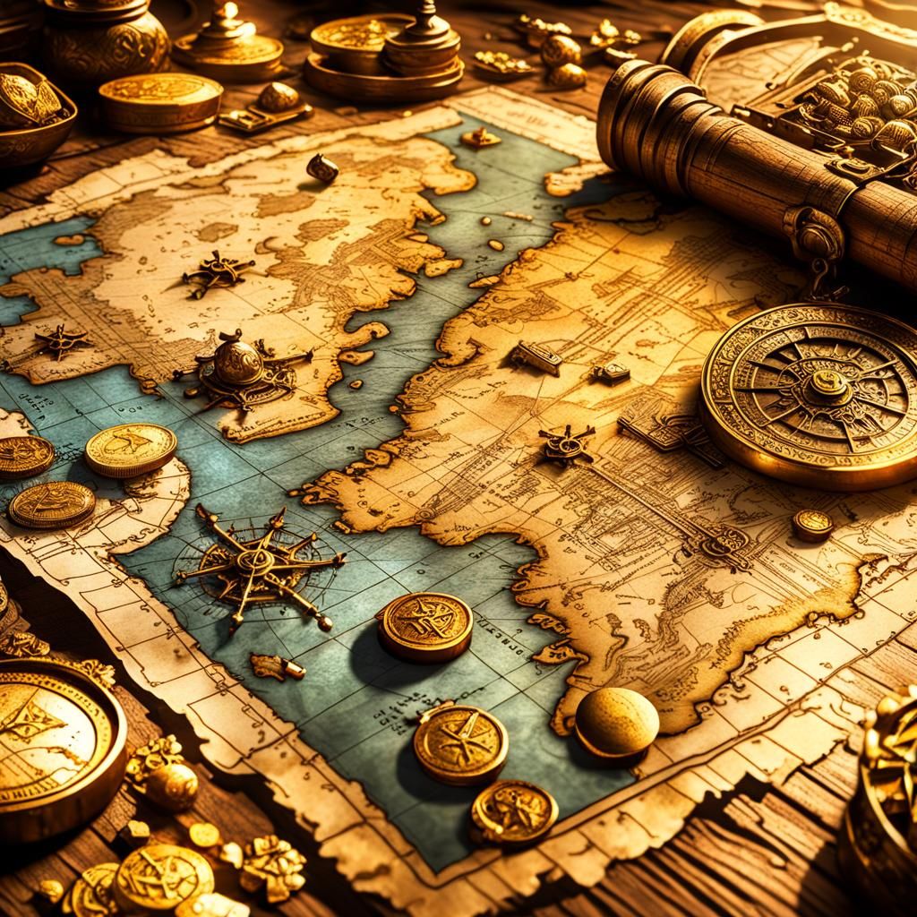 Detailed Treasure Map on Rustic Table