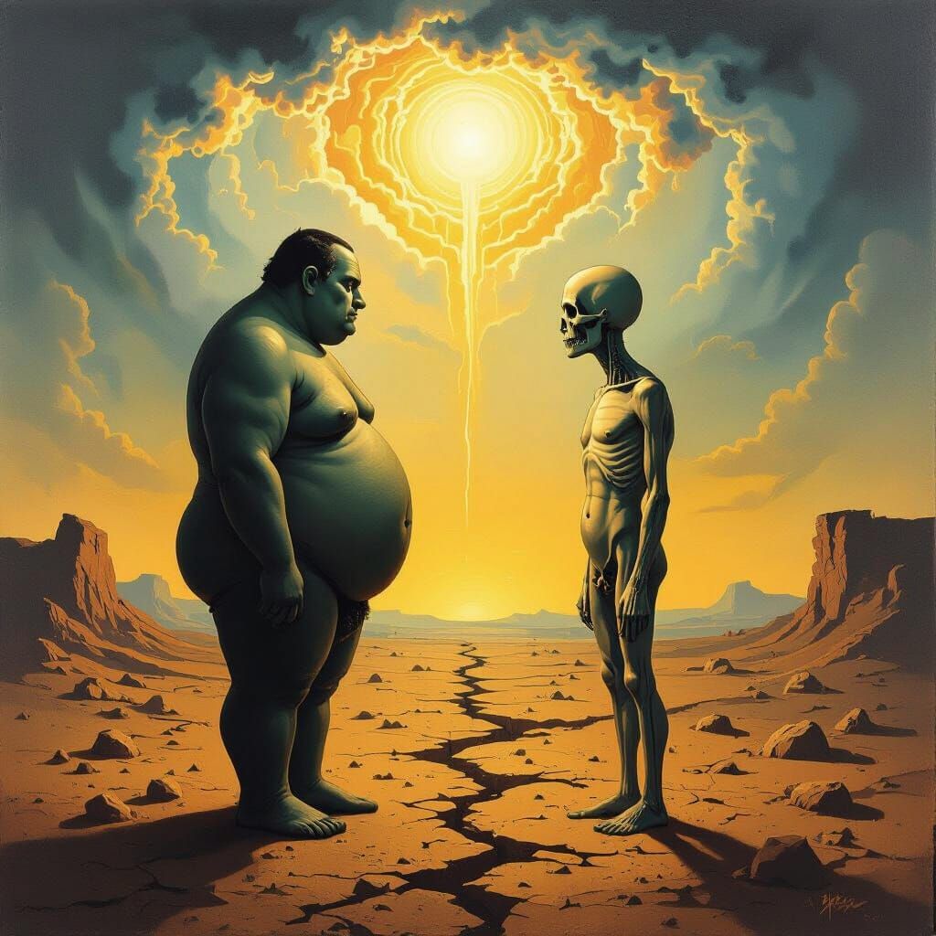 Symbolic Surrealist Painting of Contrasting Figures