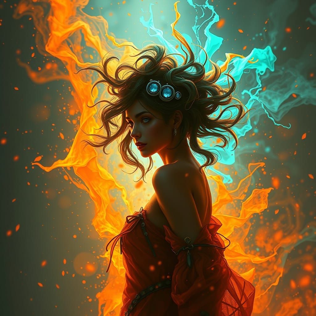 Ethereal Figure in Dynamic Lighting, Art Nouveau Style