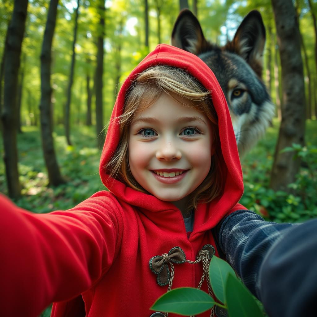 Little Red Riding Hood Selfie Photobomb in Forest