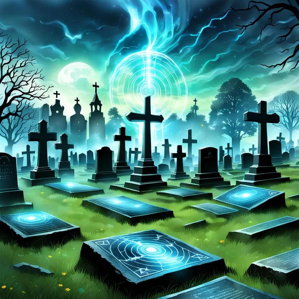 Ethereal Energy Field Over Graveyard Scene
