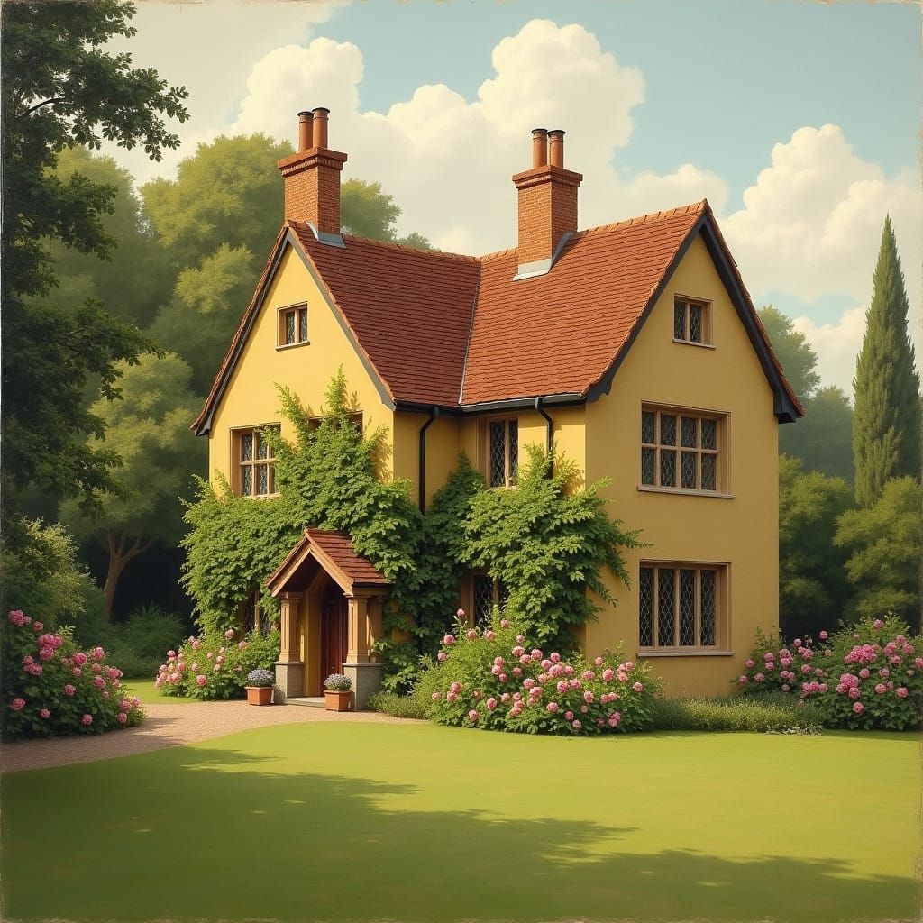 Idyllic English Country House in Pre-Raphaelite Style