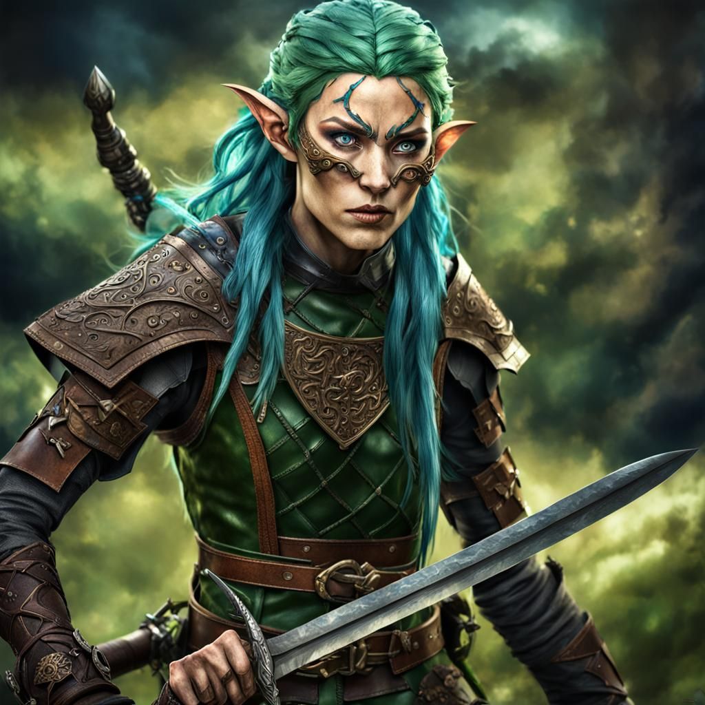 Wood Elf Rogue with Daggers, Hyperrealistic Rendering