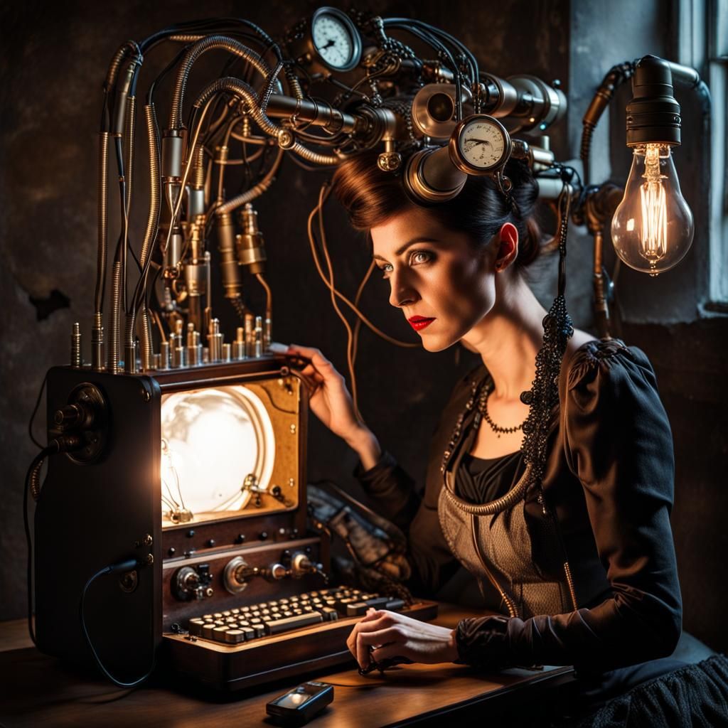 Steampunk Gothic Woman with Vintage Computer