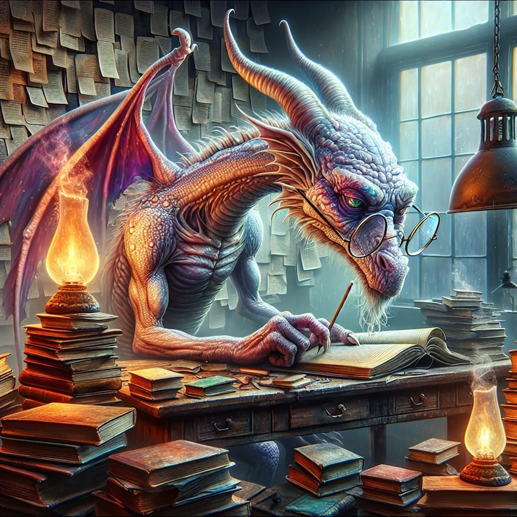 Scholarly Dragon in High-Resolution Airbrush Art