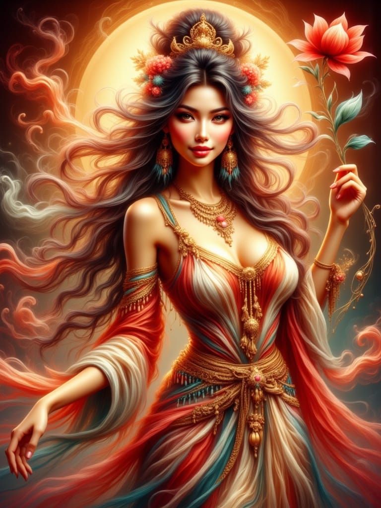 Ethereal Red Dakini in Tibetan Buddhist Art