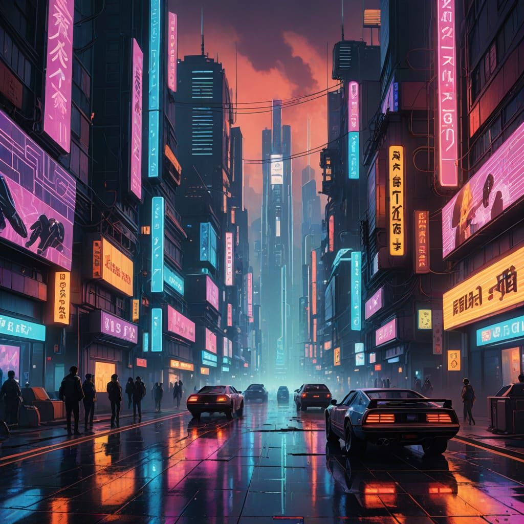 Cyberpunk Cityscape in Golden Hour Hues