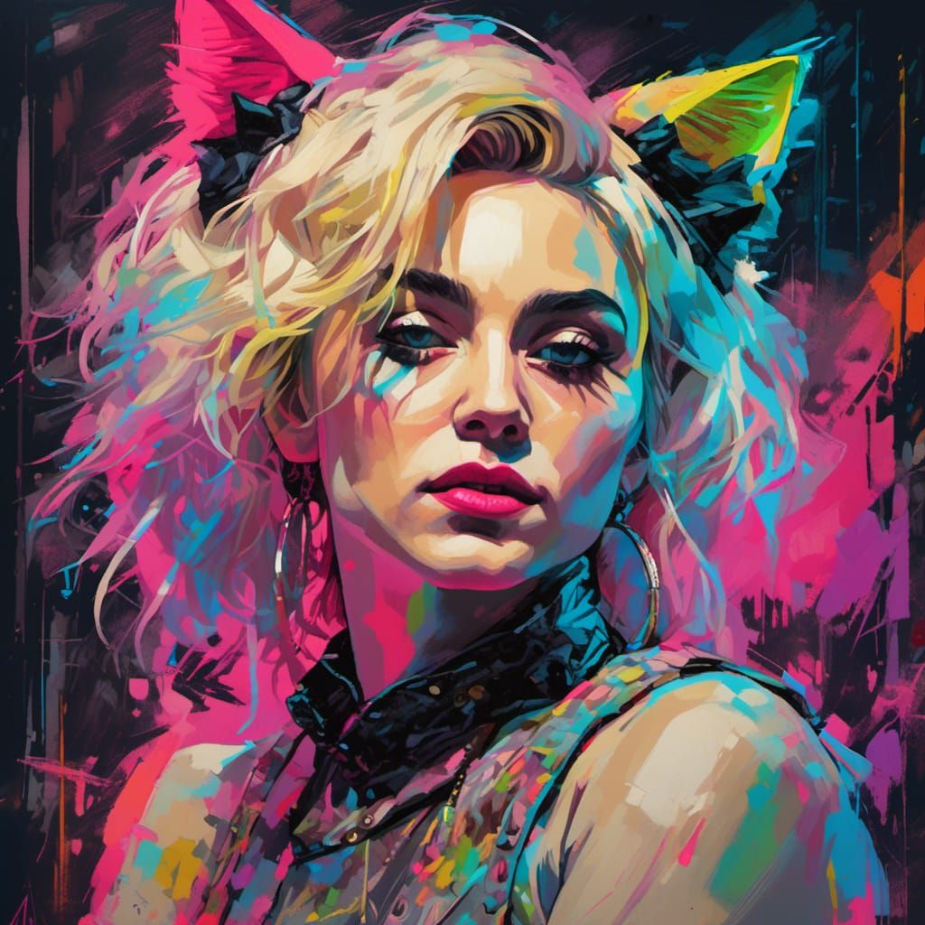 Madonna 80s Neon Portrait in Retro Style