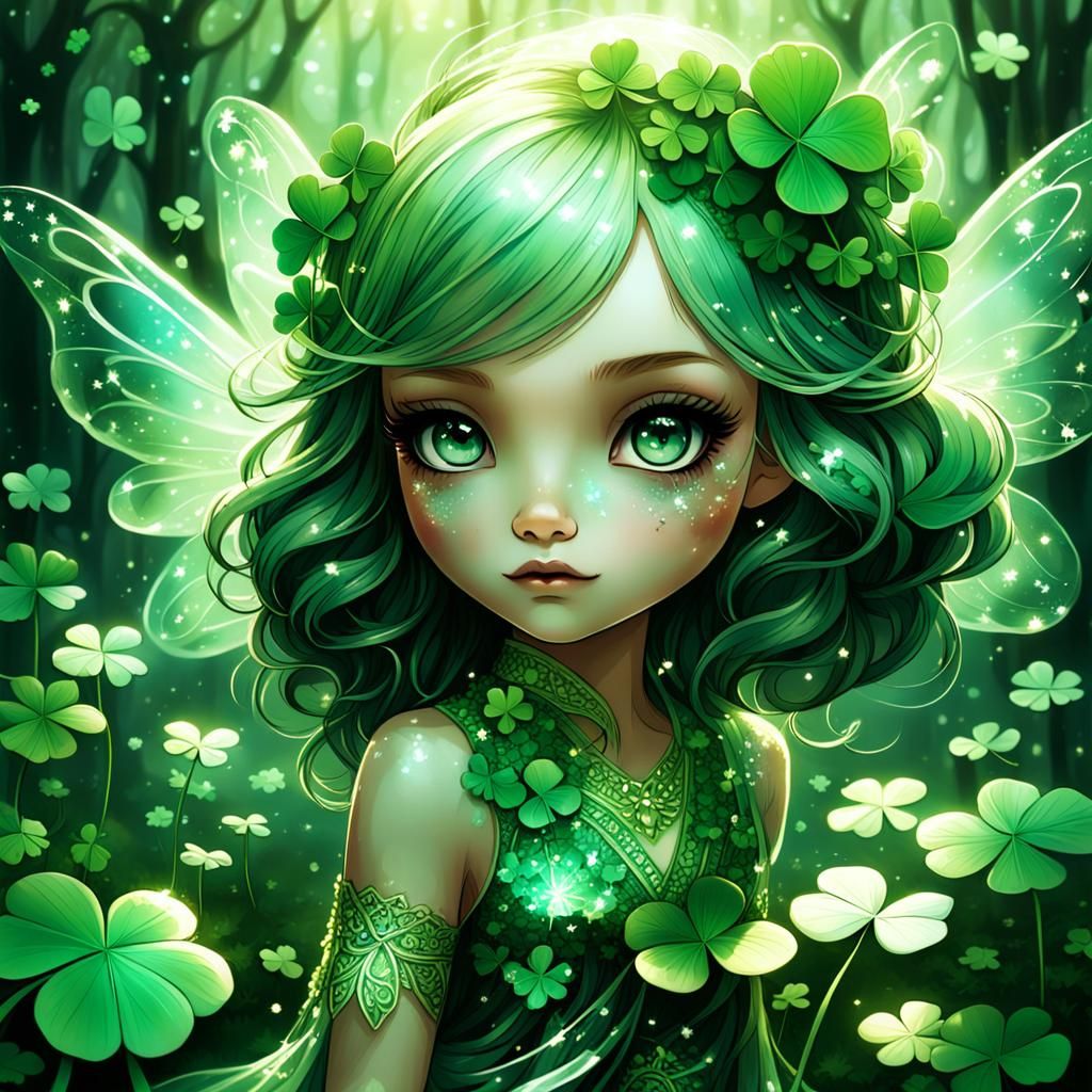 Chibi Luck Fairy Sprinkling Four Leaf Clovers