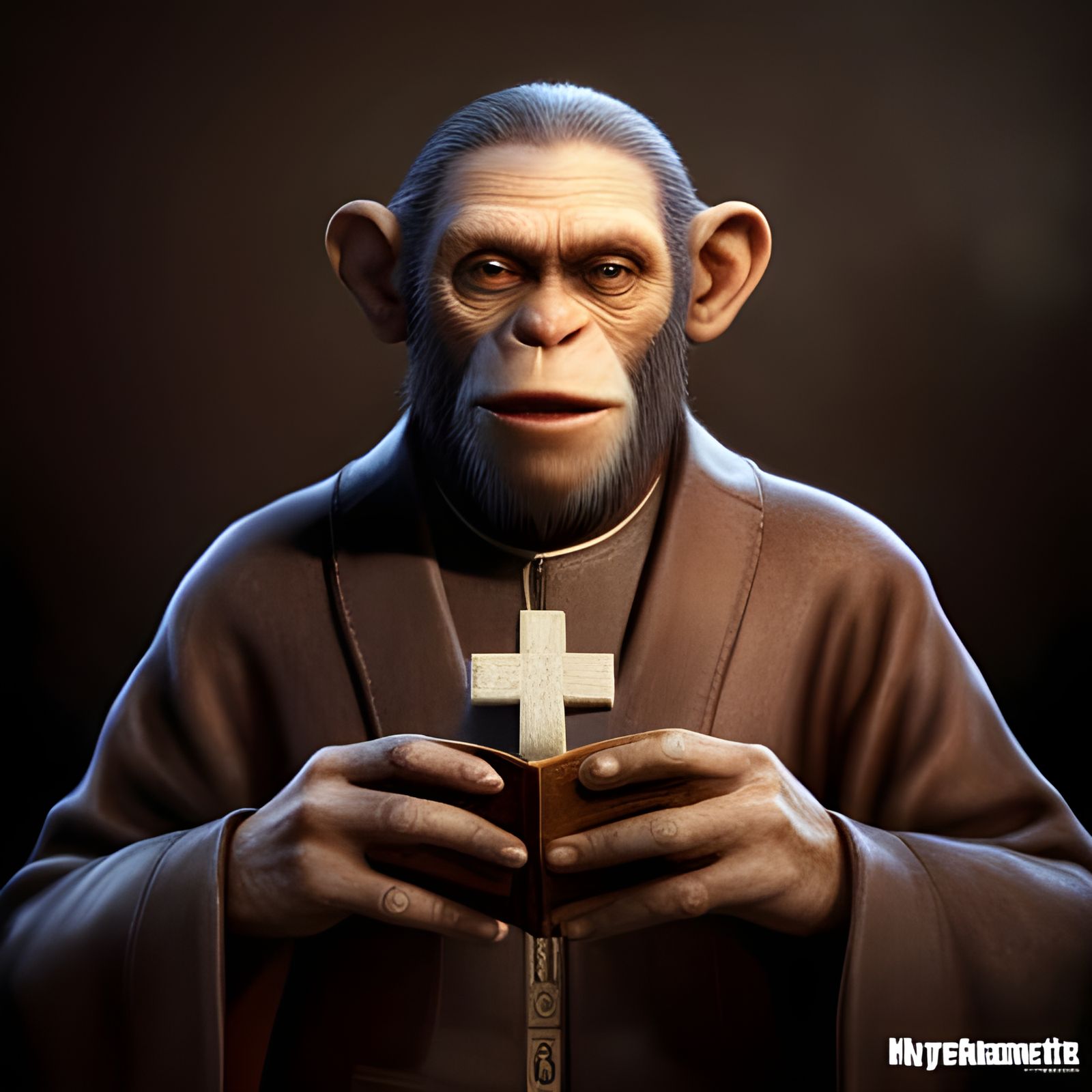 Priest Chimpanzee Portrait in Hyperrealistic Style