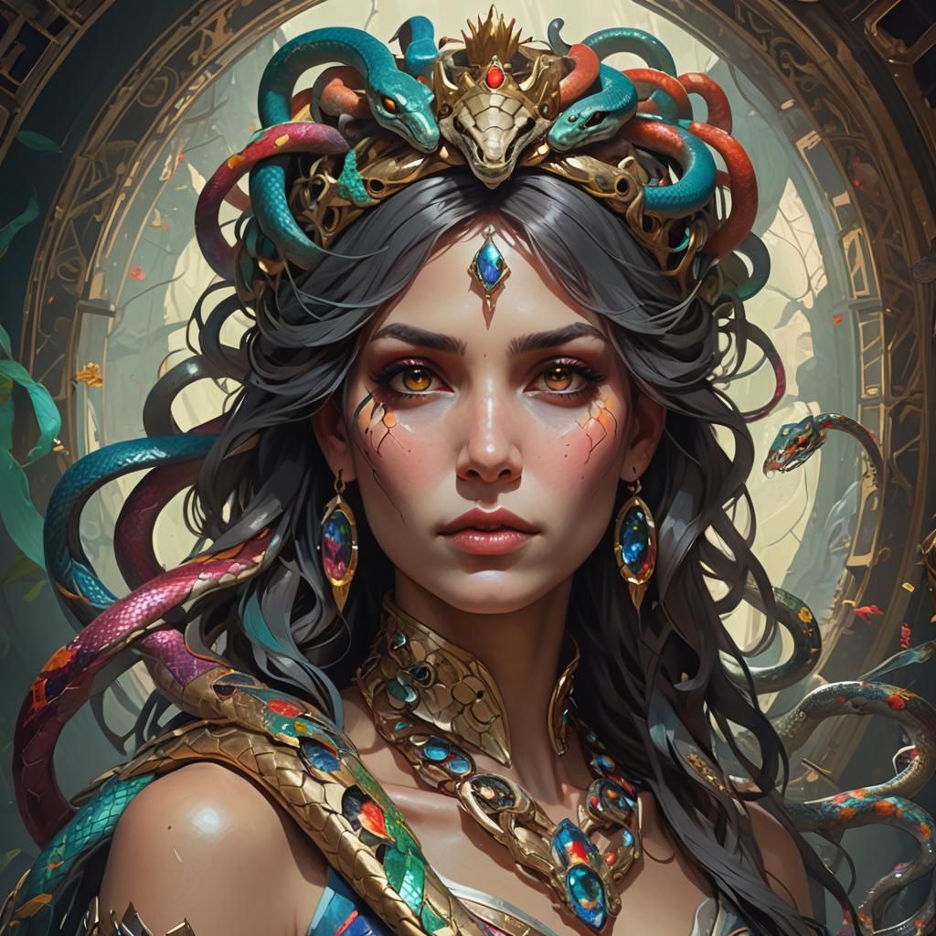 Creepy Snake Queen Portrait in Hyperdetailed Style