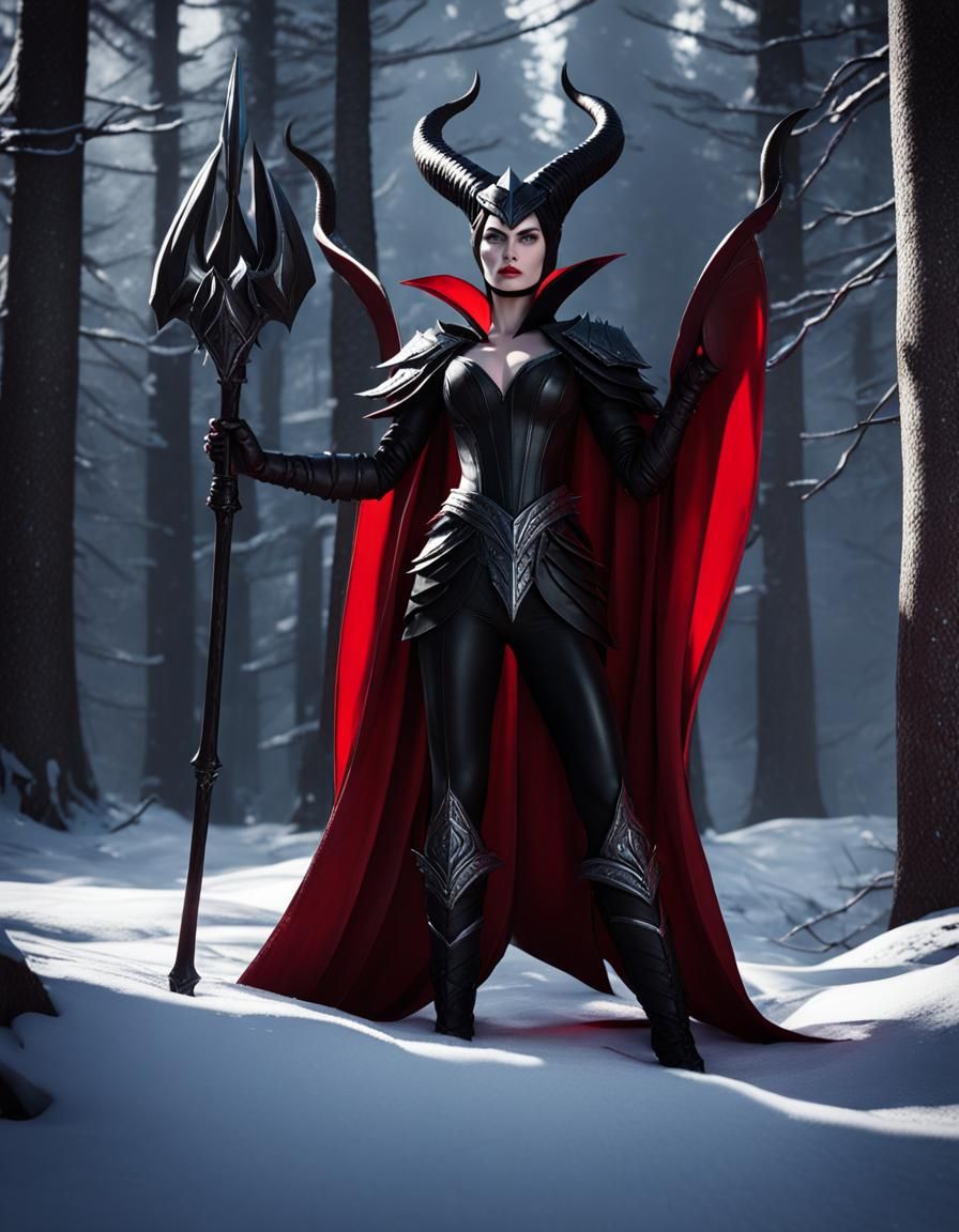 Warrior Maleficent in Snowy Forest: 3D Render