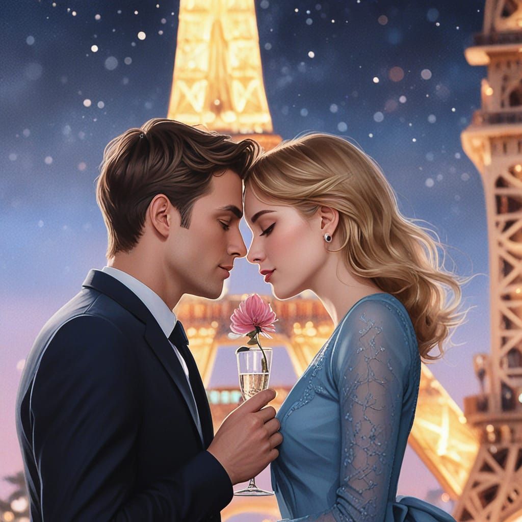 Romantic Parisian Couple Under the Eiffel Tower